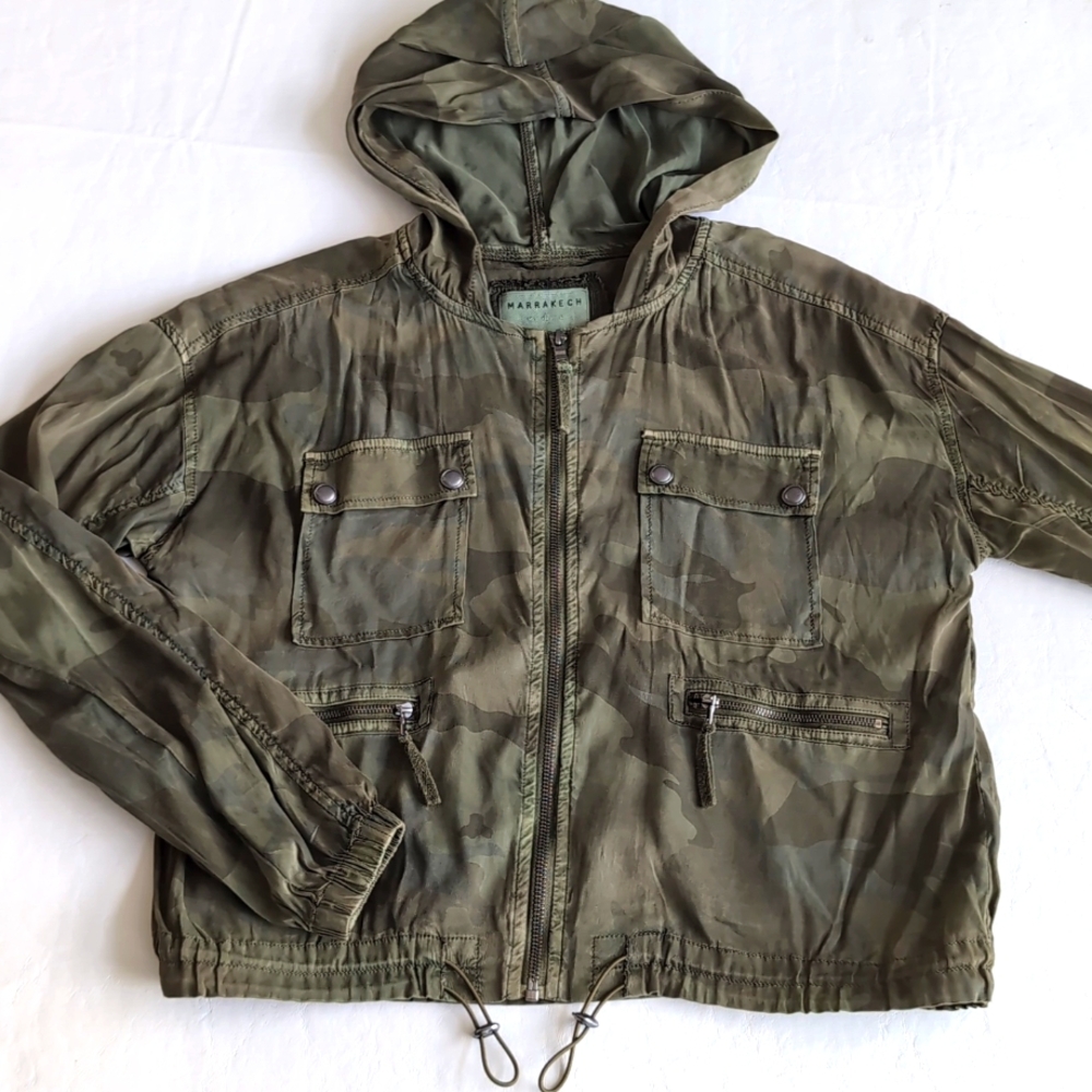 Marrakech Anthropologie Cropped Camo Jacket Hooded Full Zip Women's XS
